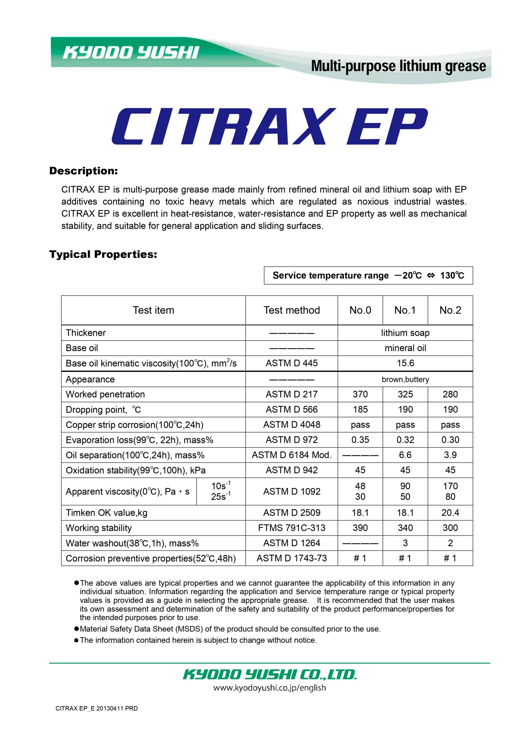 kyodo yushi Citrax EP No.2 Grease - Best Buy 2 Citrax_EP_Range_Specification